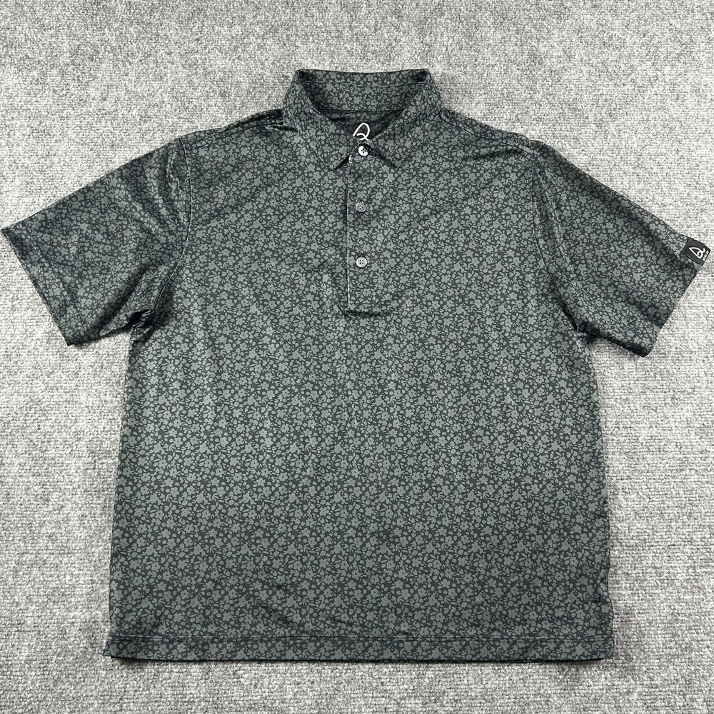 Deolax Polo Shirt Mens Medium Gray Floral Print Short Sleeve Casual Golf Stretch